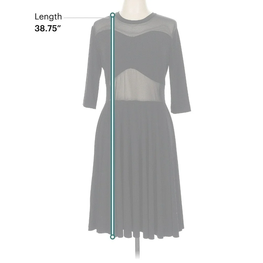 Norma Kamali Black Mesh Inset Fit Flare Midi Dress Women L Stretch Cocktail Chic